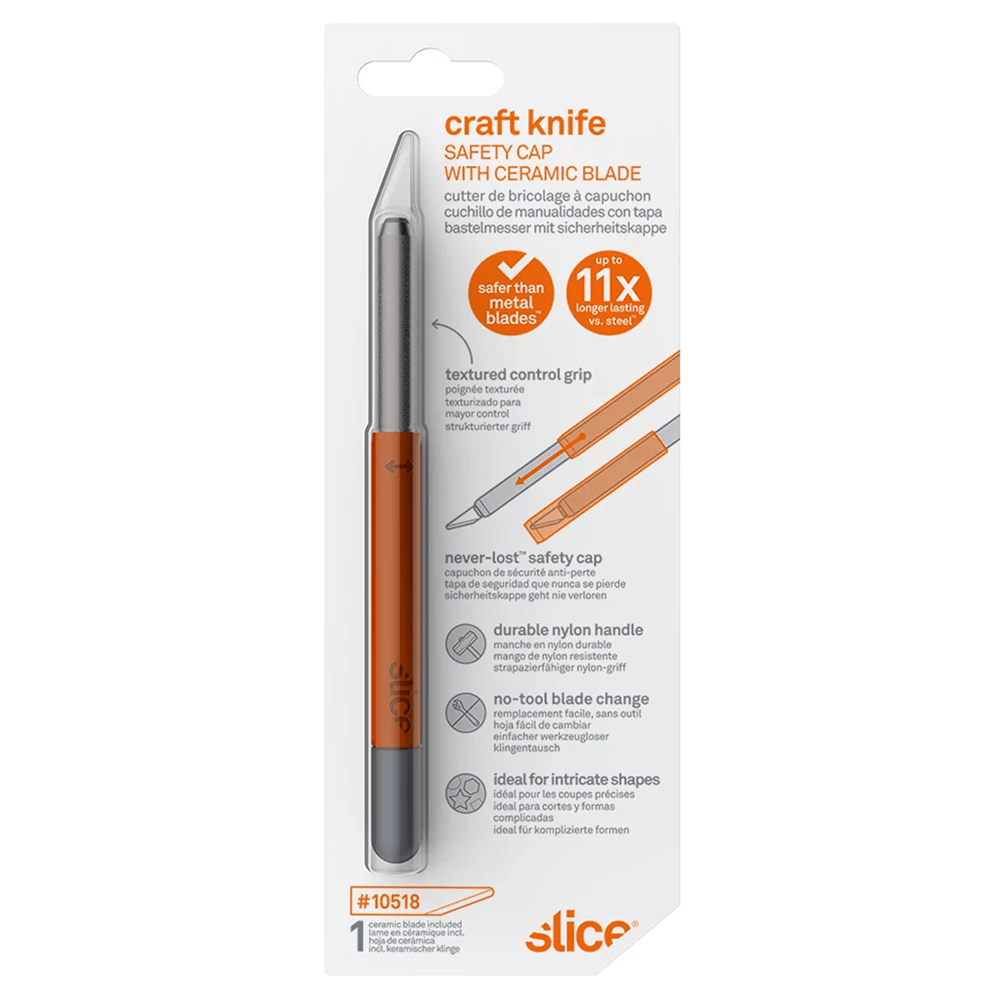Slice 10548 Craft Knife, Finger-Friendly Edge, Safer Choice, Never Rusts,  Lasts 11x Longer Than Steel, Precision Cutting (1 Pack) 1 Knife Removable  Safety Cap